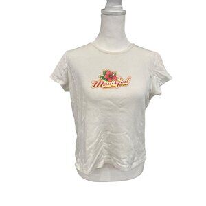 Maui Girl Graphic White Baby Doll Fitted Short Sleeved T Shirt Sz L